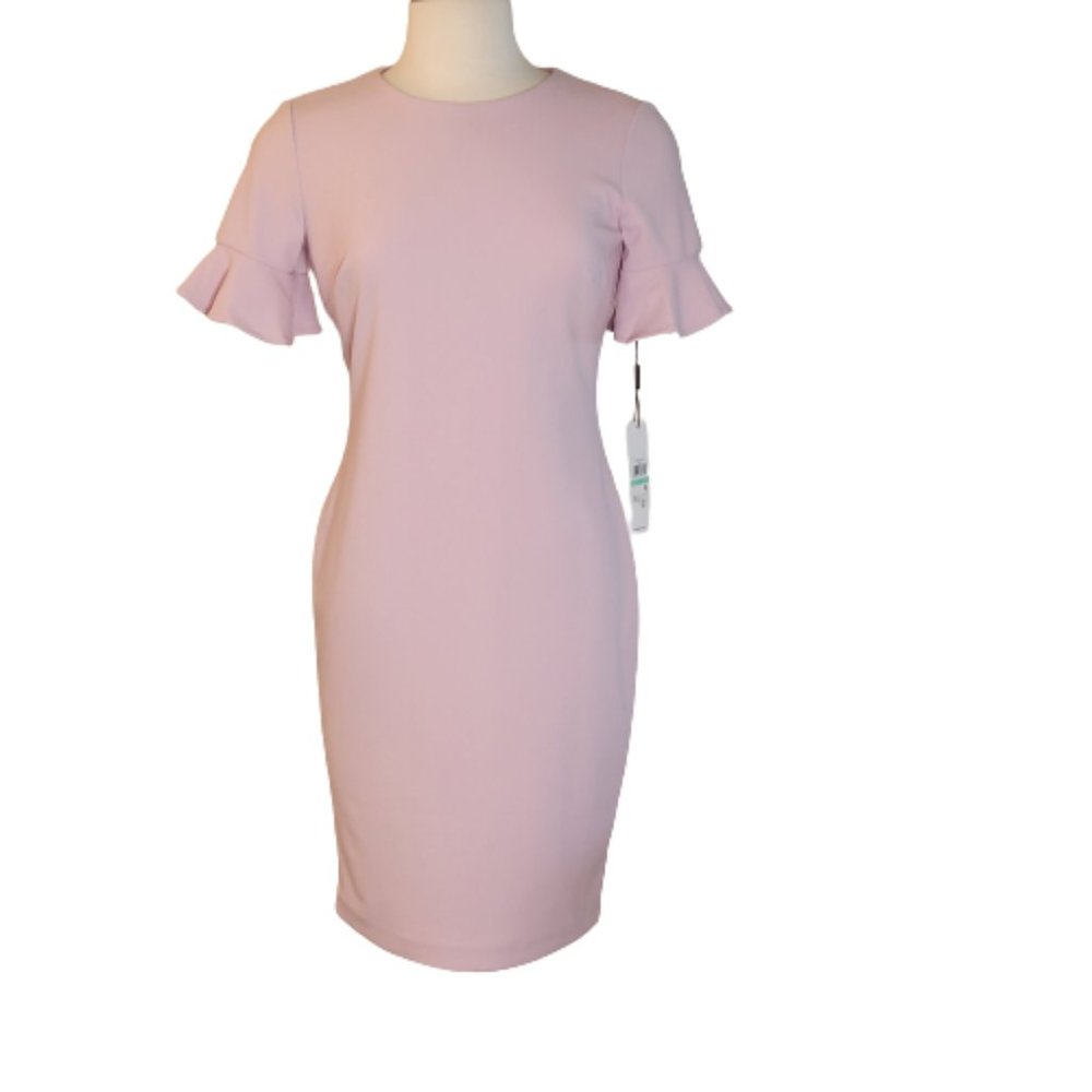Calvin Klein Jewel Neck Flutter Sleeves Fitted Shift Dress Size 8 Dusty Pink NWT - Picture 1 of 13